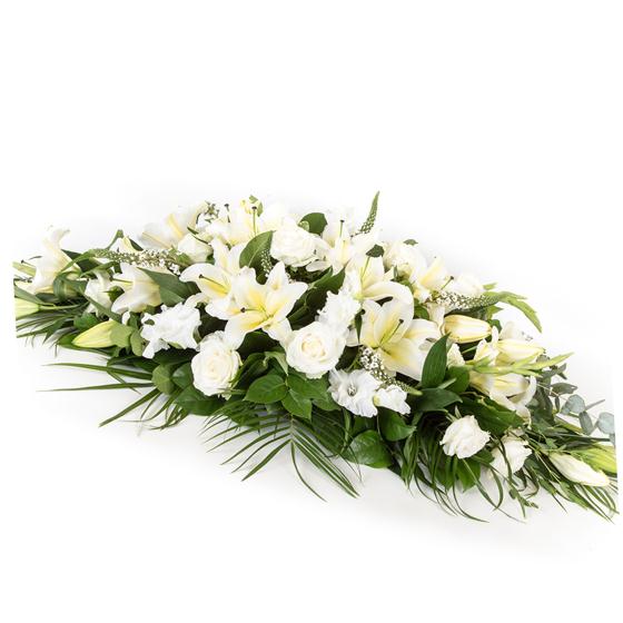 White Lily Rose Casket Spray Funeral Flowers Rochester
